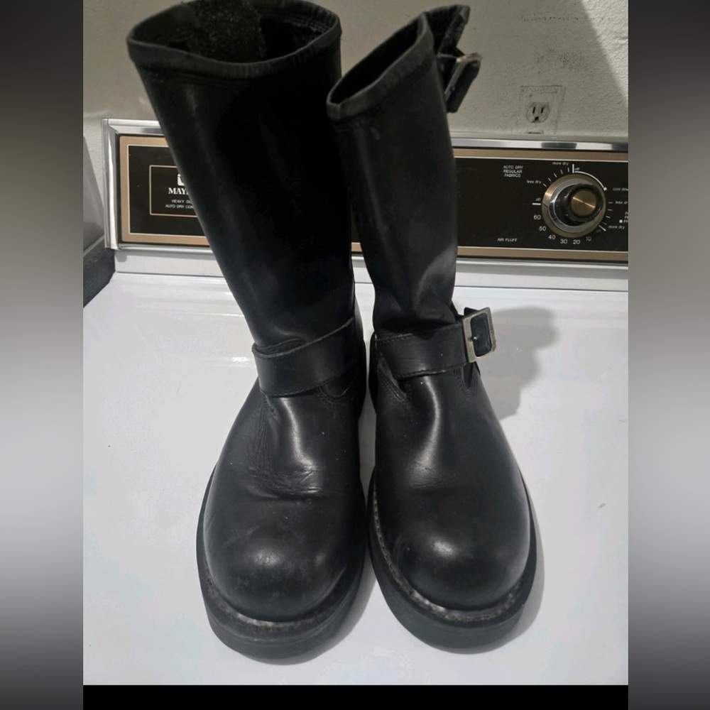 Harley-Davidson Black Leather Boots with Silver Buckle